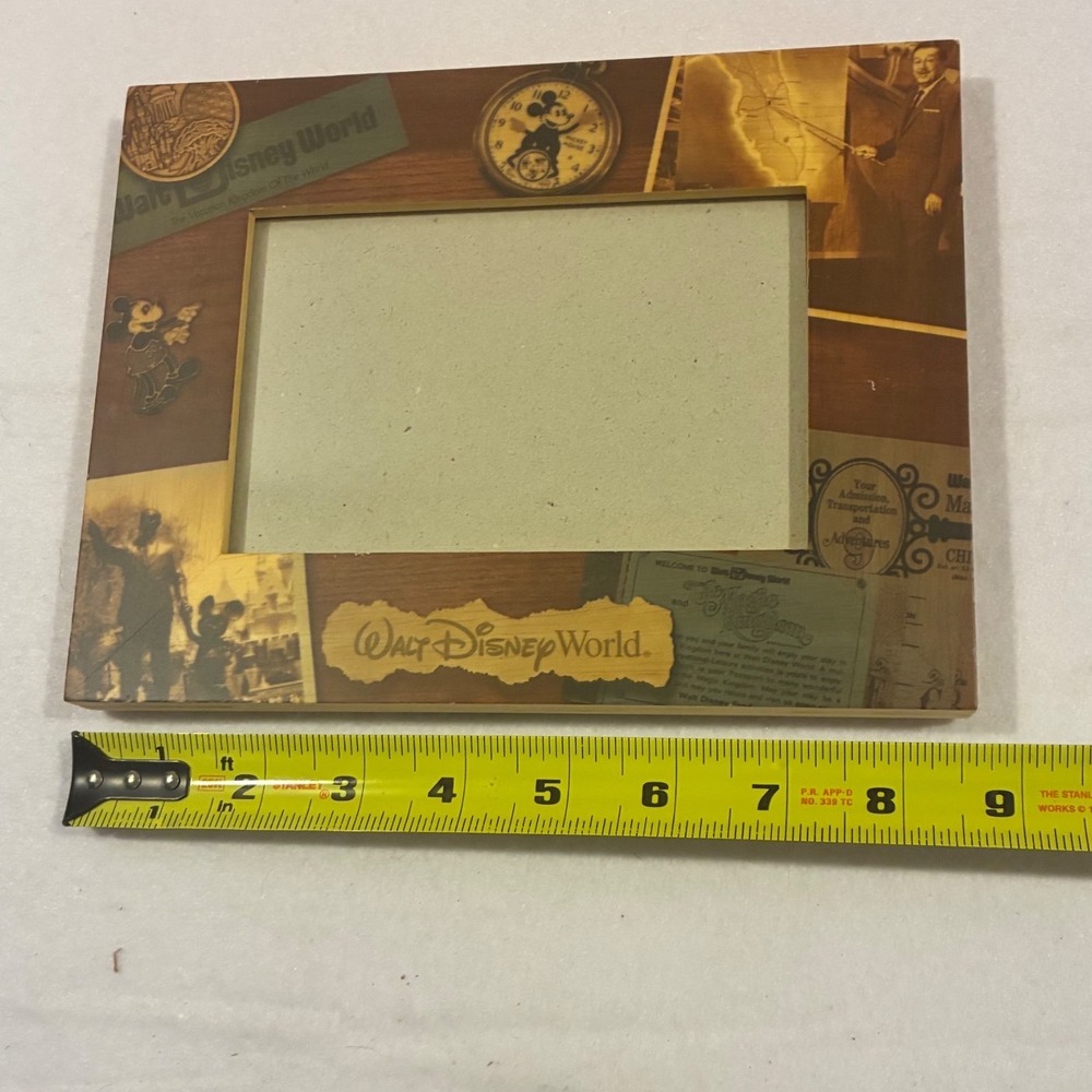 Walt Disney World Vintage Collage Wood Picture Frame 4x6 Mickey Mouse Park Map